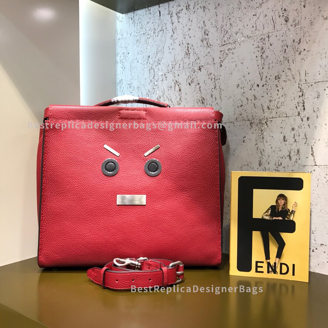 Fendi Peekaboo Iconic Fit Red Roman Leather Selleria Bag 3516
